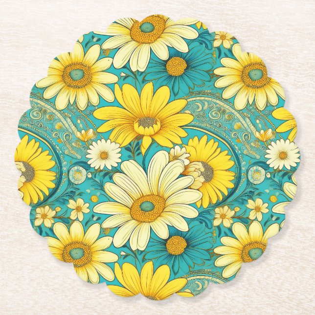 Posavasos De Papel Paisley Daisy Coaster (Anverso)