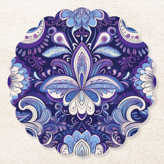 Posavasos De Papel Paisley Royal Blue Coaster (Anverso)