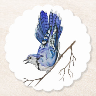 Posavasos De Papel Pajarera azul acuarela