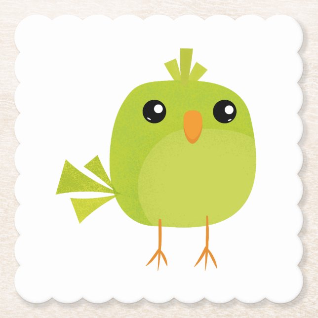 Posavasos De Papel Pájaro Verde Dibujos Animados   (Anverso)