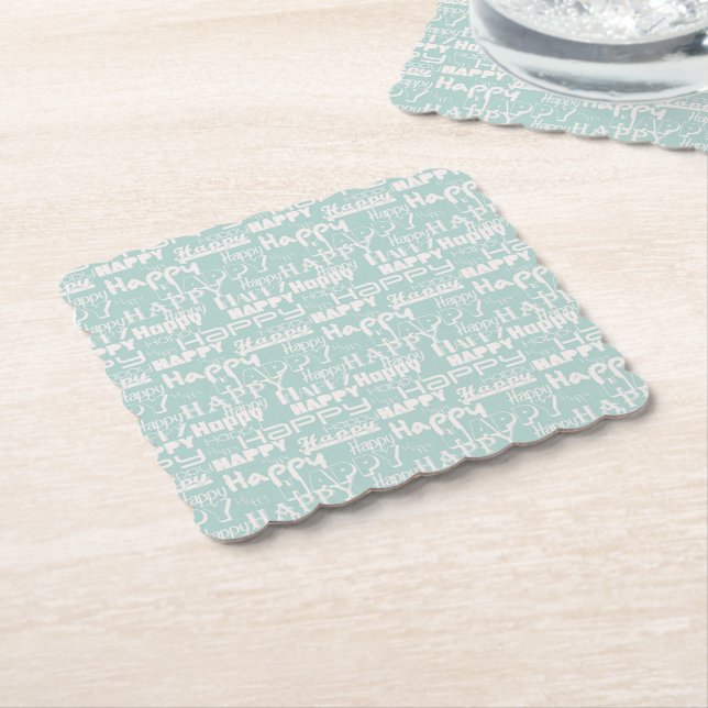 Posavasos De Papel Palabras Felices Azul (En perspectiva)