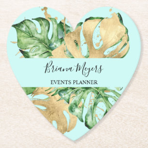 Posavasos De Papel Palm Leaves Oro Tropical Verde azulado