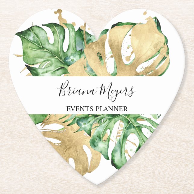 Posavasos De Papel Palm verde deja oro tropical (Anverso)