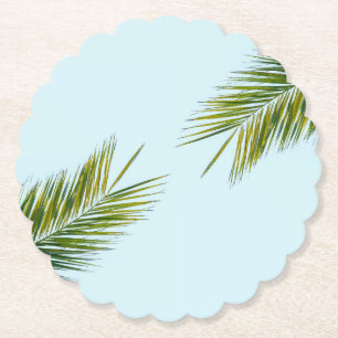 Posavasos De Papel Palma Tropical Verde en Azul Claro