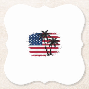 Posavasos De Papel Palmera Bandera Americana Arte Vectorial Playa Pat