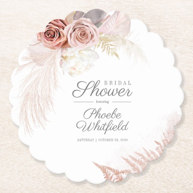 Posavasos De Papel Pampas Grass Terracotta Tan Bridal Shower (Anverso)