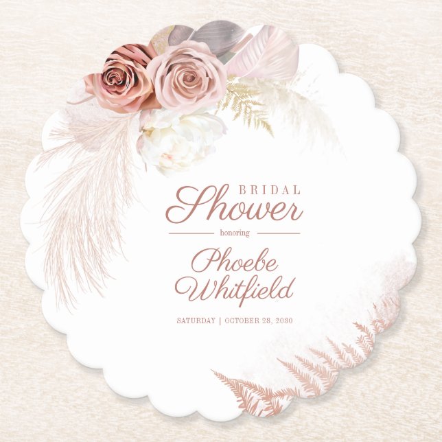 Posavasos De Papel Pampas Grass Terracotta Tan Bridal Shower (Anverso)