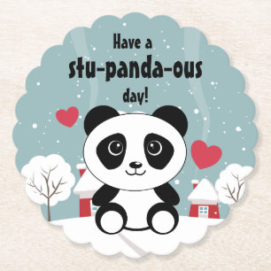 Posavasos De Papel Panda De Bebé Cuto En Gris De Nieve De Invierno