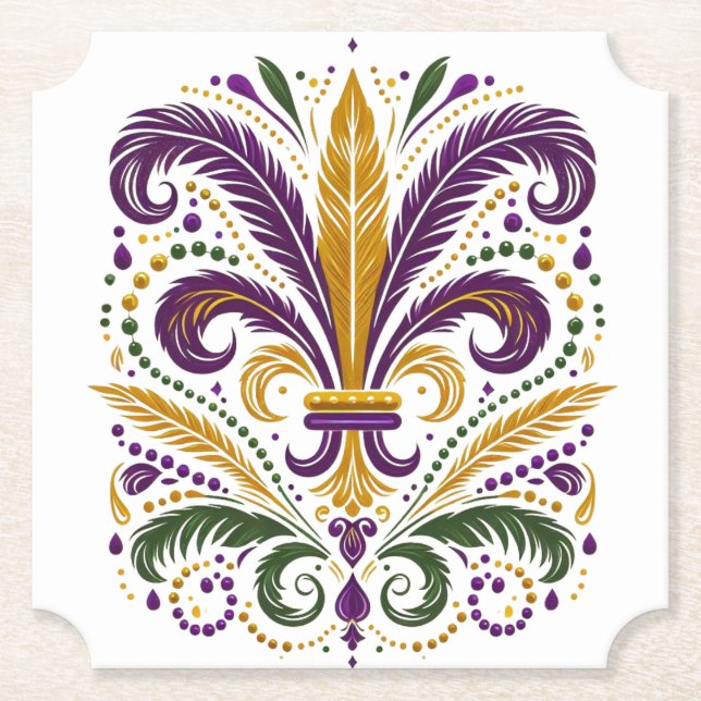 Posavasos De Papel Pañuelos de lis amarillo, violeta verde (Anverso)