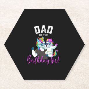 Posavasos De Papel Papá de la Cumpleañera Unicornio Cumpleaños Famili