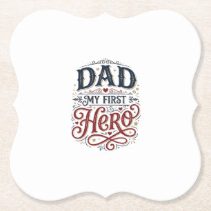 Posavasos De Papel Papá Mi Primer Héroe Camiseta Tipografía Vintage_1