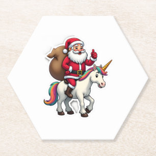 Posavasos De Papel Papá Noel montando un unicornio de Navidad - Chica