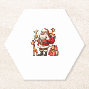 Posavasos De Papel Papá Noel norteamericano sostiene jirafa en Navida