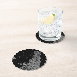 Posavasos De Papel Papel de Silueta de Novia en Blanco y Negro Elegan