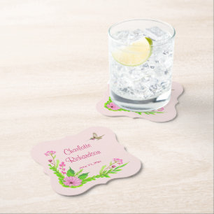 Posavasos De Papel Papel floral rosa y verde nostálgico