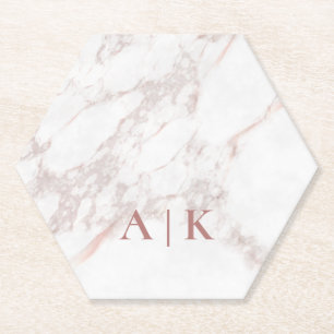 Posavasos De Papel Papel monogramado de color rosa de mármol