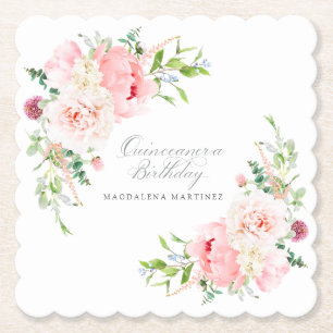 Posavasos De Papel Papel personalizado floral rosa para fiesta de Qui