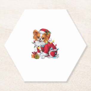 Posavasos De Papel Papillon Xmas iluminando Santa Papillon Dog Christ