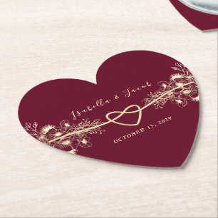 Posavasos de papel para boda en burgundy romántico