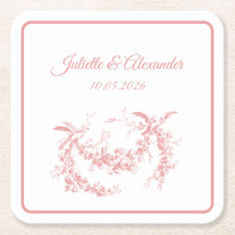 Posavasos de papel para boda Toile de Jouy Rosa Ru