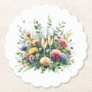 Posavasos de papel para fiesta de champán floral