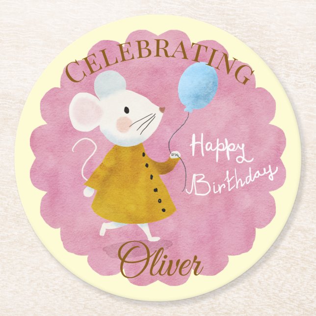 Posavasos de papel para fiesta de cumpleaños del r (Anverso)