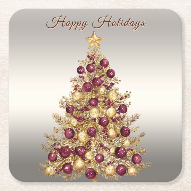 Posavasos de papel para Navidad con árbol de Navid (Anverso)