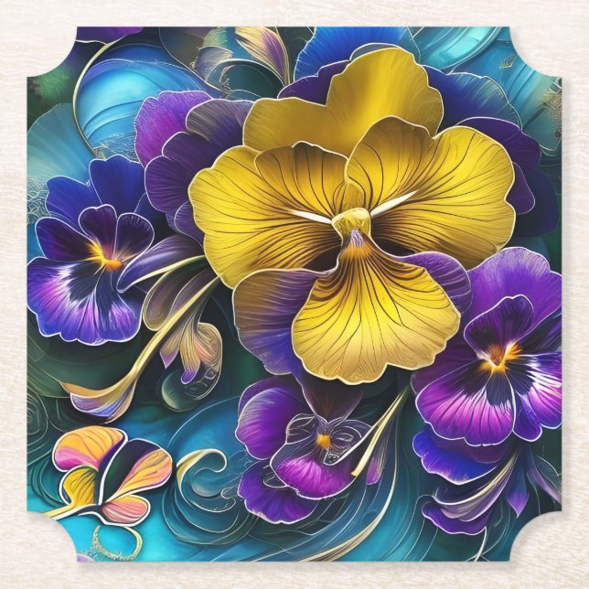 Posavasos De Papel Parche Gold y Purple Pansy (Anverso)