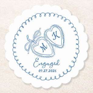 Posavasos De Papel Pareja comprometida caprichosa corazones azules Do