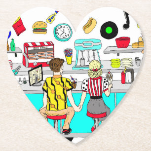 Posavasos De Papel Pareja de los años 1950 sosteniendo manos en la ce