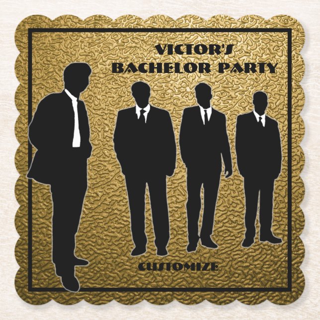 Posavasos De Papel Partido de Bachelor Negro y Oro de moda (Anverso)