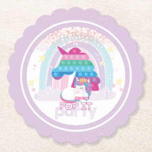 Posavasos De Papel Partido de Cumpleaños del Chica Pop It de Unicorn
