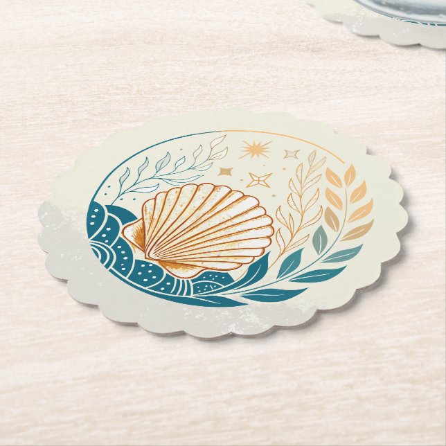 Posavasos De Papel Pascua de conchas marinas gradiente de arena Verde (En perspectiva)