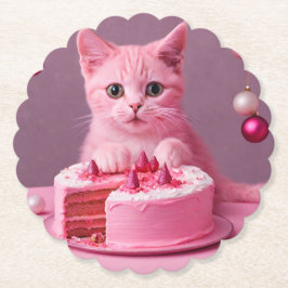 Posavasos De Papel Pascua de gato para Navidades rosados
