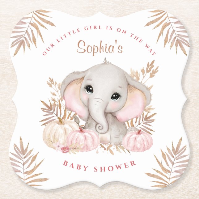 Posavasos De Papel Pascua de papel Baby Shower rosa Chica otoño (Anverso)