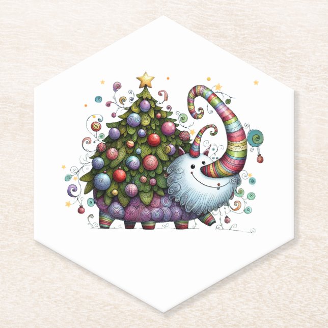 Posavasos De Papel Pascua de papel de bestia de árbol de Navidad (Anverso)