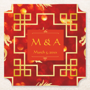 Posavasos De Papel Pascua de papel de Boda Dragon Rojo y Oro
