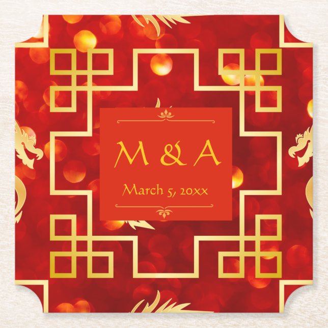 Posavasos De Papel Pascua de papel de Boda Dragon Rojo y Oro (Anverso)