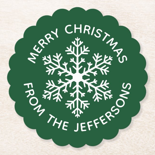 Posavasos De Papel Pascua de papel de copo de nieve verde (Anverso)