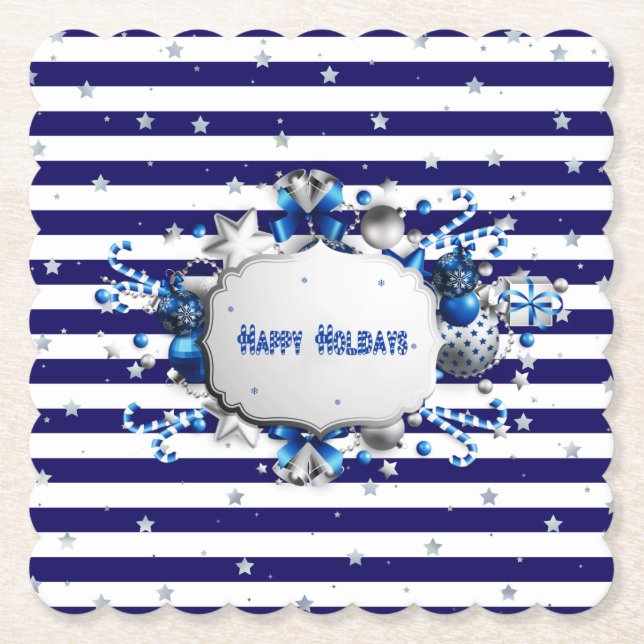 Posavasos De Papel Pascua de papel de rayas azules para navidades (Anverso)