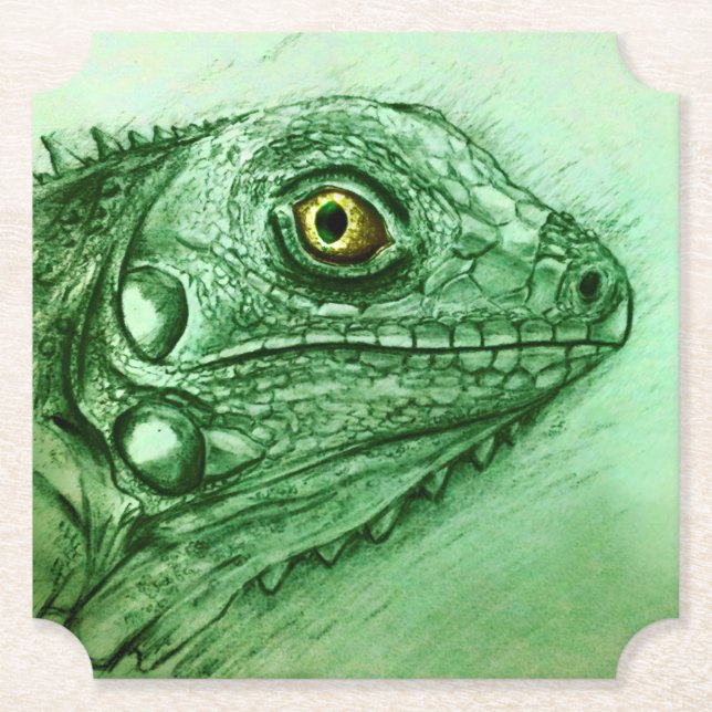 Posavasos De Papel Pascua verde de iguana, dibujo realista (Anverso)