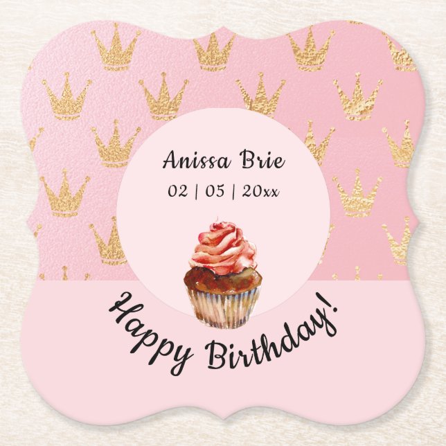Posavasos De Papel Pastel de Papel de Cumpleaños de Niños Girly Pink (Anverso)