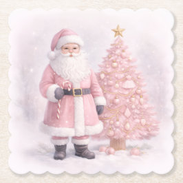 Posavasos De Papel Pastel Pink Christmas Santa 