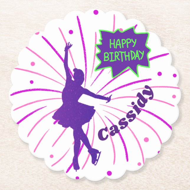 Posavasos De Papel Patinaje artístico de cumpleaños feliz personaliza (Anverso)