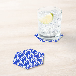 Posavasos De Papel Patrón azul de las ondas de las teclas del meandro