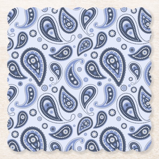 Posavasos De Papel Patrón azul paisley (Anverso)