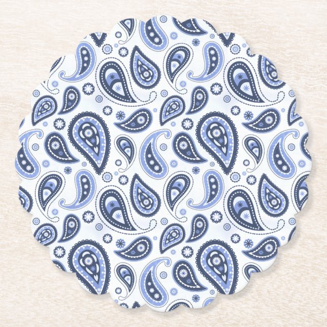 Posavasos De Papel Patrón azul paisley (Anverso)