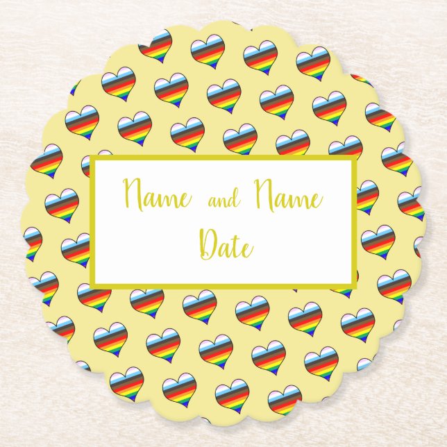 Posavasos De Papel Patrón cardíaco arcoiris (Anverso)