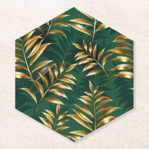 Posavasos De Papel Patrón continuo con helechos dorados