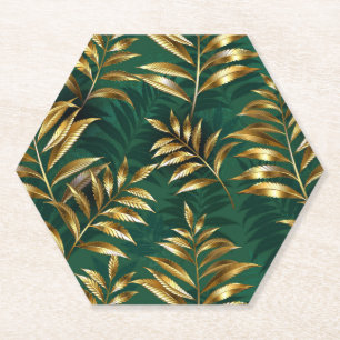 Posavasos De Papel Patrón continuo con helechos dorados